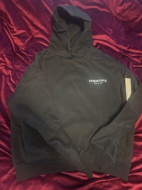 Fear of God Essentials Black Hoodie with White Logo